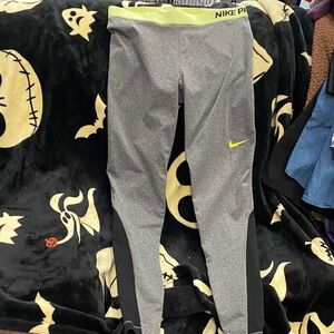 Nike Pro Gray and Neon Yellow Leggings
